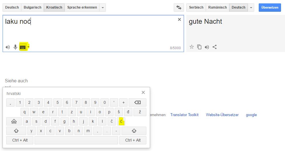 deutsch kroatisch übersetzen mit tastatur