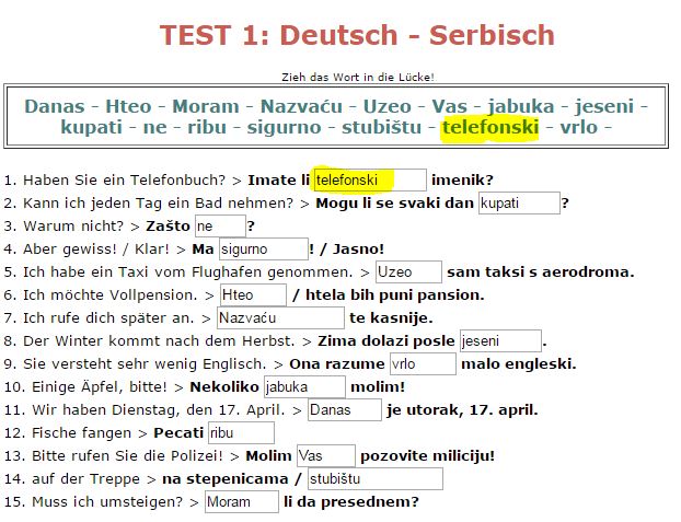 Serbisch-test für Anfänger und Fortgeschrittene