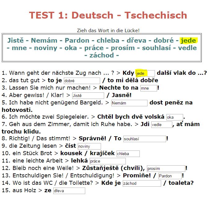 tschechisch-test für Anfänger und Fortgeschrittene