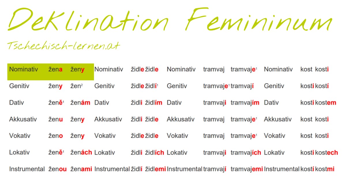 tschechisch deklination femininum