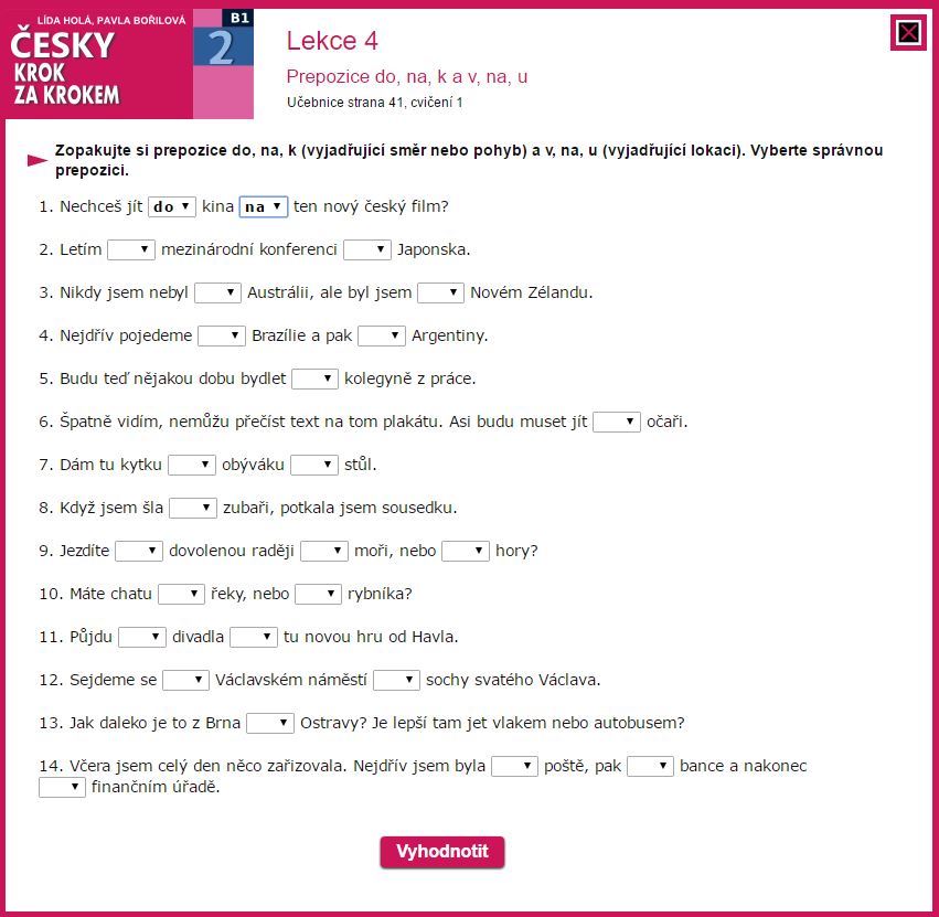 Online-Übungen zum Lehrbuch Tschechisch Schritt für Schritt 2
