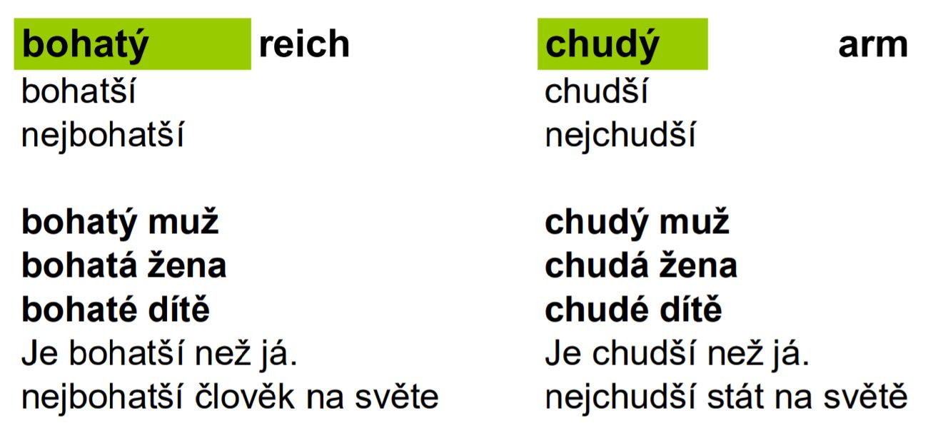 tschechische Adjektive mit Steigerungsform