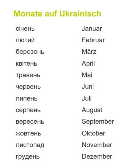 Monate Ukrainisch