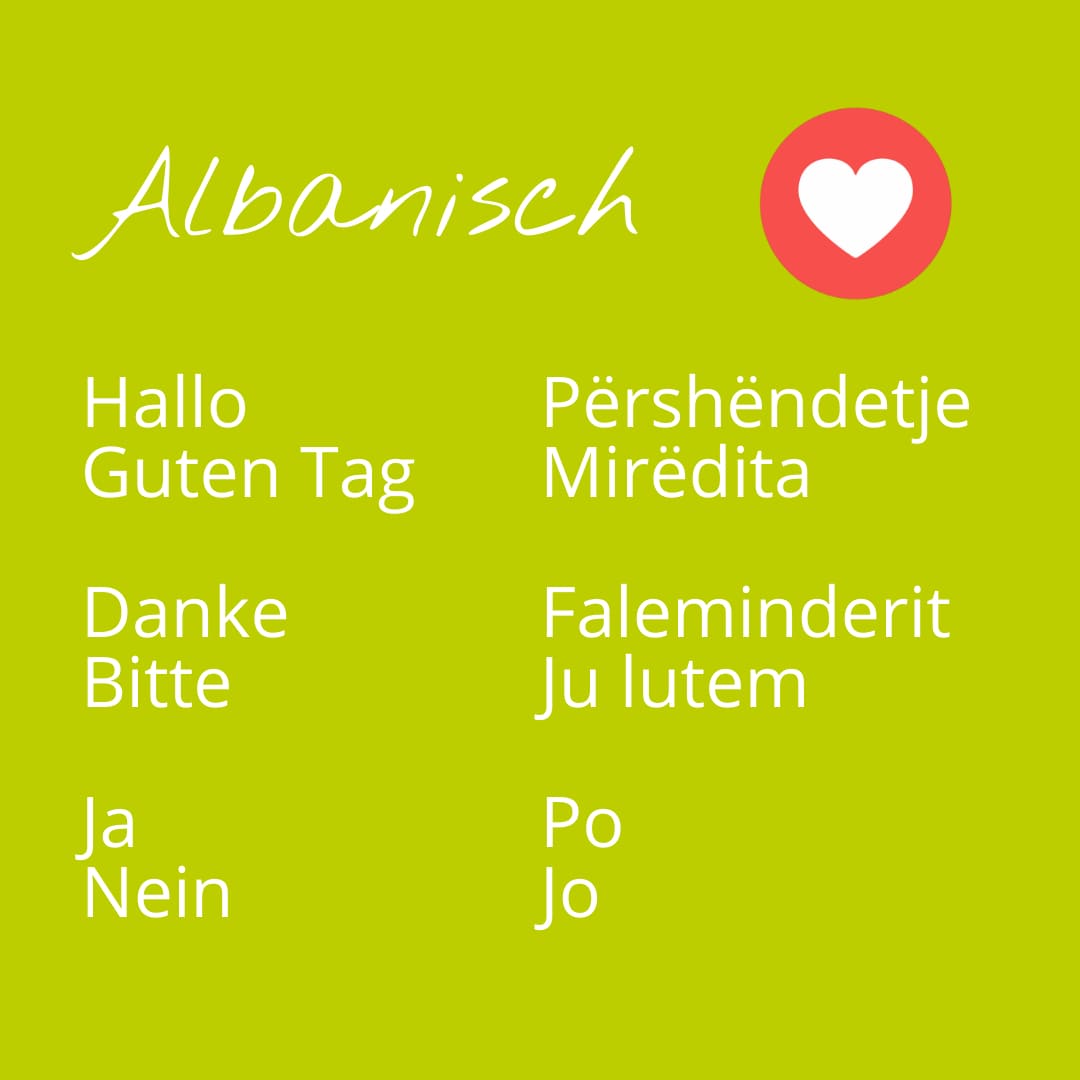 Albanisch Hallo Guten Tag danke bitte ja nein
