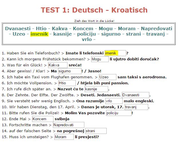 Kroatisch-test für Anfänger und Fortgeschrittene