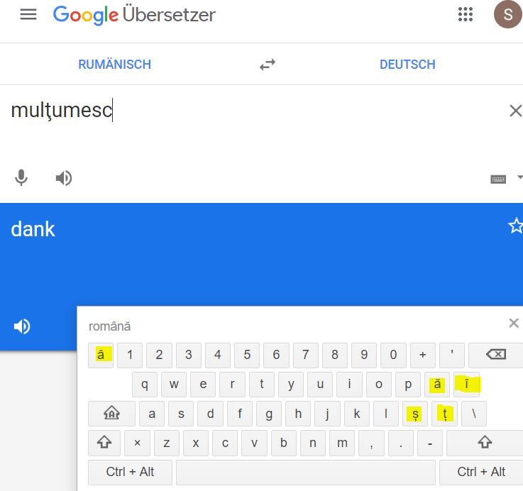 deutsch Rumänisch übersetzen mit tastatur