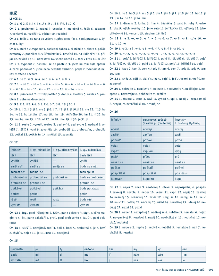 Arbeitsbuch 1 zum Tschechisch Schritt für Schritt 2 / Česky krok za krokem 2 Kreuzworträtsel