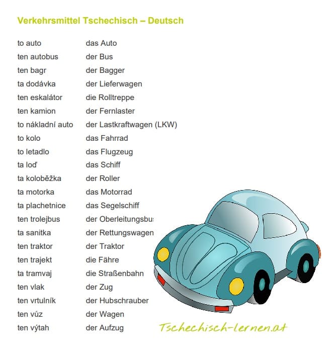 Verkehrsmittel Tschechisch Deutsch 