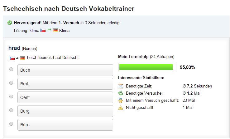 Kostenloser Tschechisch-Vokabeltrainer für Anfänger